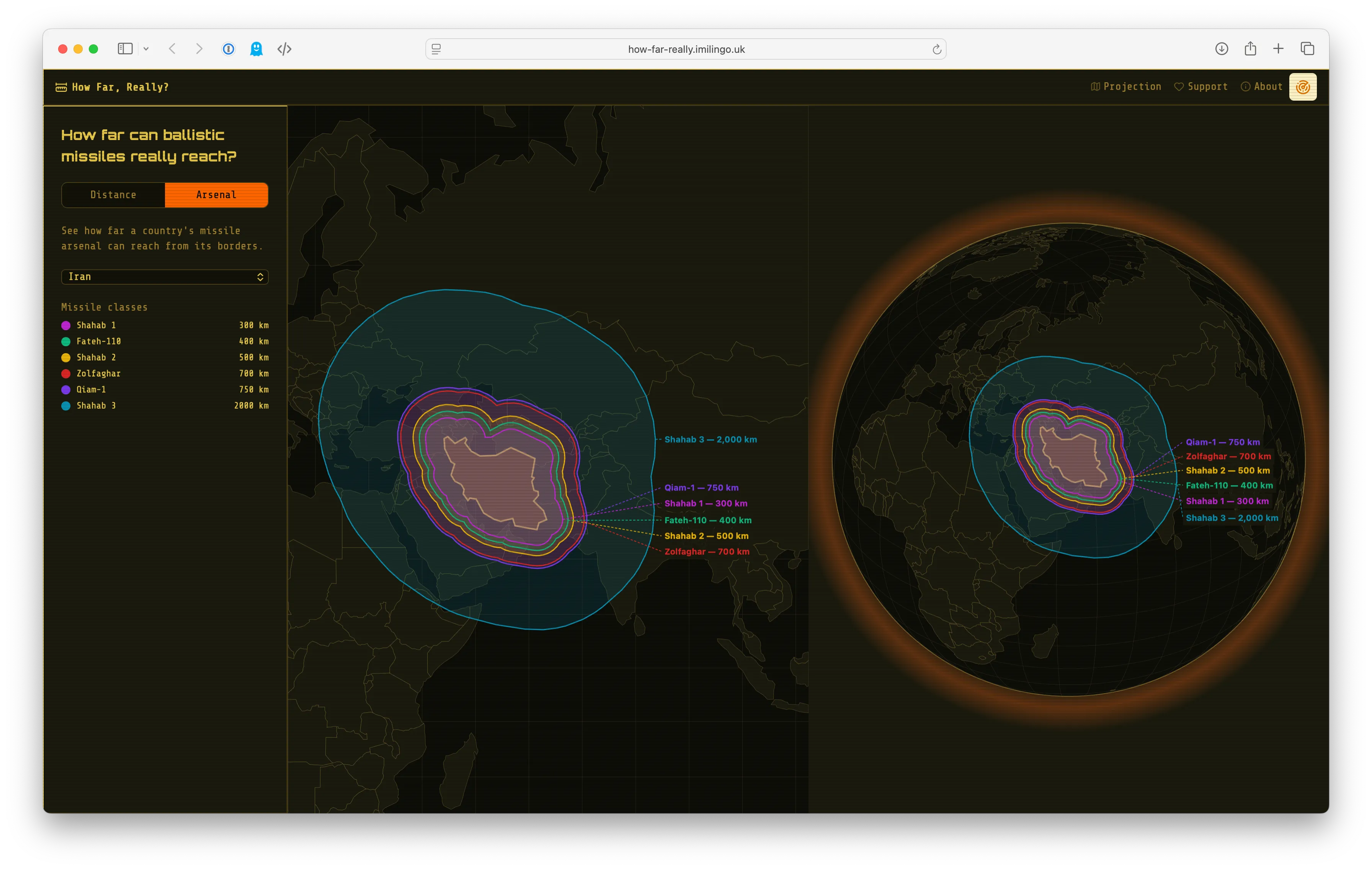 Screenshot of the How far, really? app